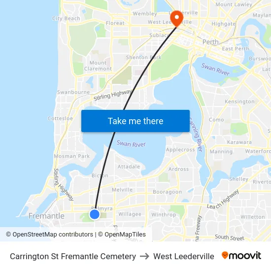 Carrington St Fremantle Cemetery to West Leederville map