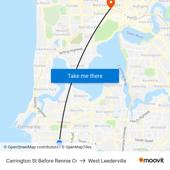 Carrington St Before Rennie Cr to West Leederville map