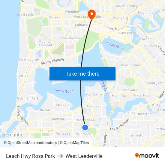 Leach Hwy Ross Park to West Leederville map