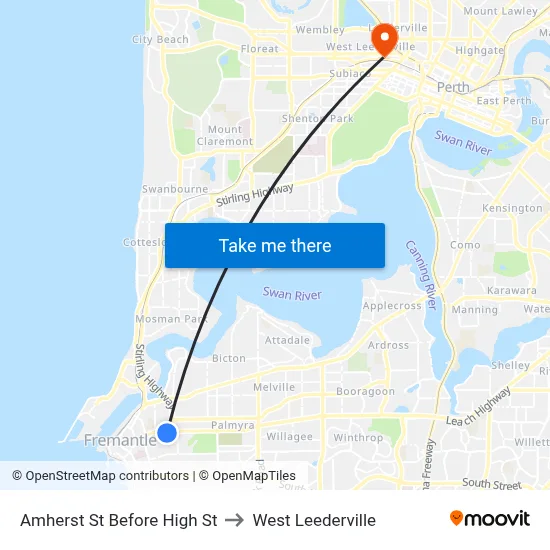Amherst St Before High St to West Leederville map