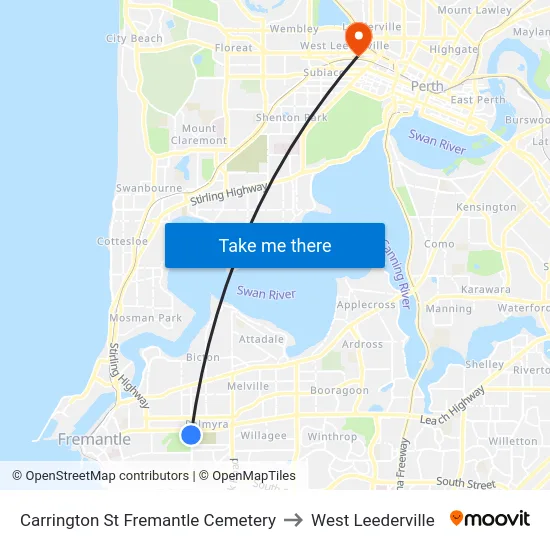 Carrington St Fremantle Cemetery to West Leederville map
