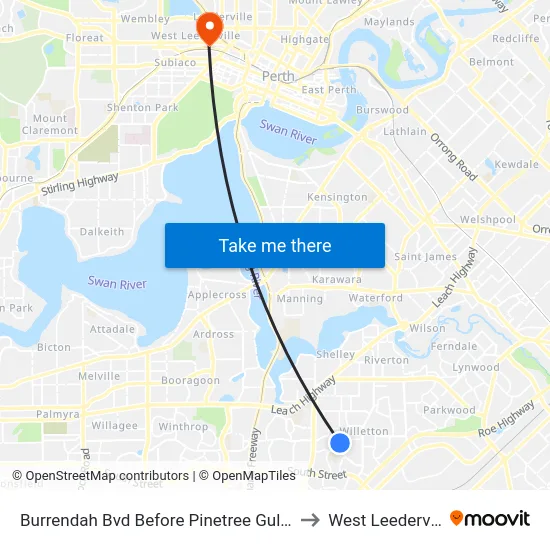 Burrendah Bvd Before Pinetree Gully Rd to West Leederville map