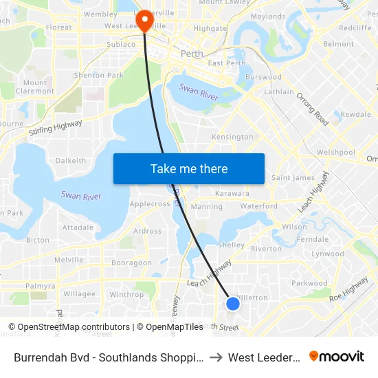 Burrendah Bvd - Southlands Shopping Ctr to West Leederville map