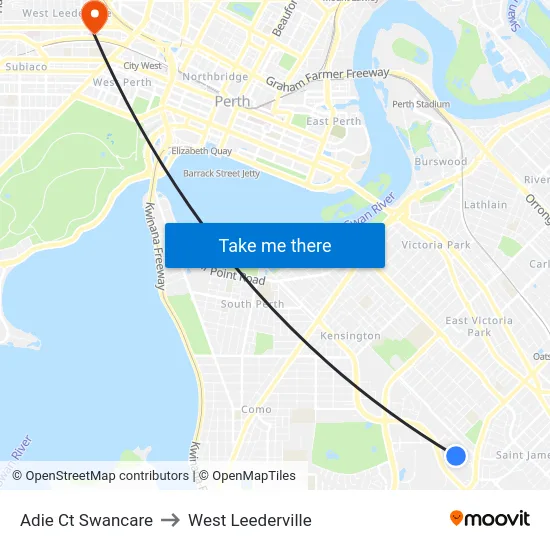 Adie Ct Swancare to West Leederville map