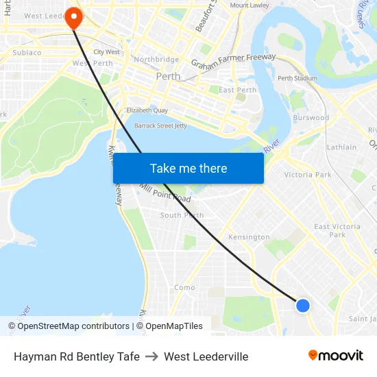 Hayman Rd Bentley Tafe to West Leederville map