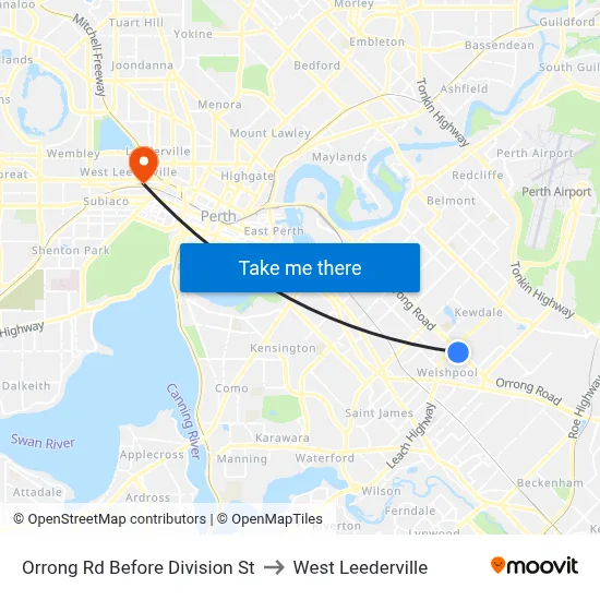 Orrong Rd Before Division St to West Leederville map