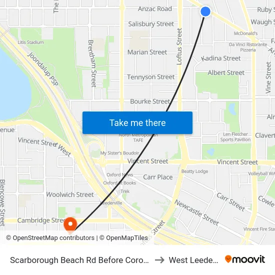 Scarborough Beach Rd Before Coronation St to West Leederville map