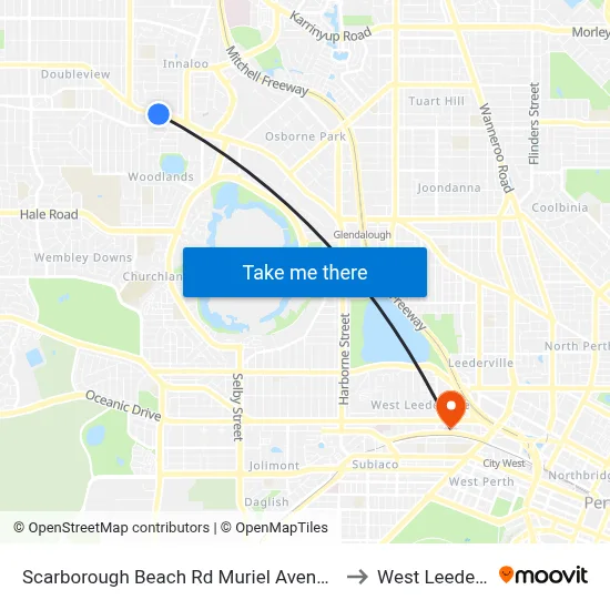 Scarborough Beach Rd Muriel Avenue Cat Id 8 to West Leederville map