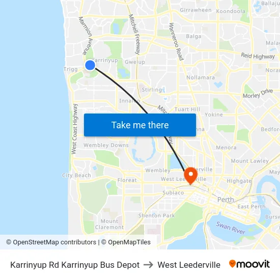 Karrinyup Rd Karrinyup Bus Depot to West Leederville map