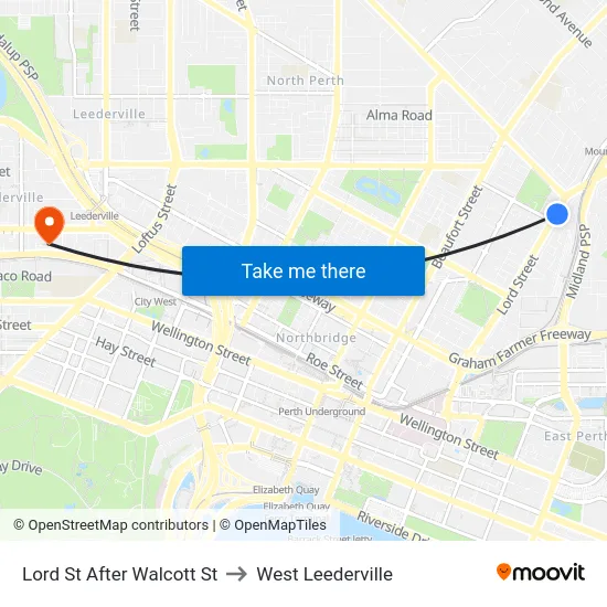 Lord St After Walcott St to West Leederville map