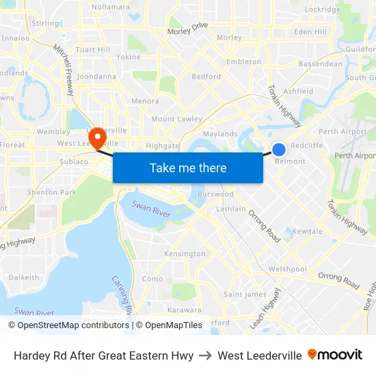 Hardey Rd After Great Eastern Hwy to West Leederville map