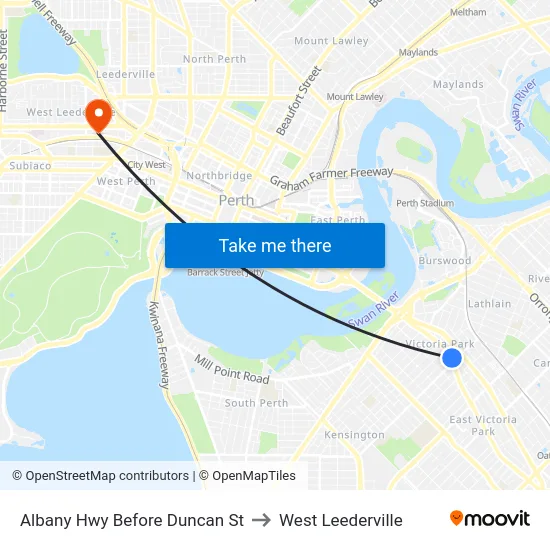 Albany Hwy Before Duncan St to West Leederville map