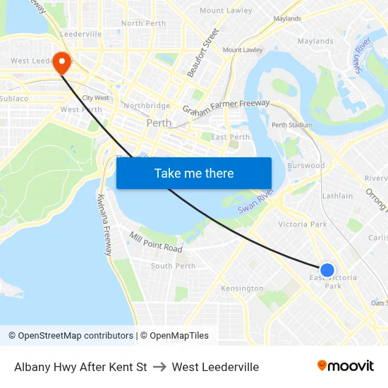 Albany Hwy After Kent St to West Leederville map