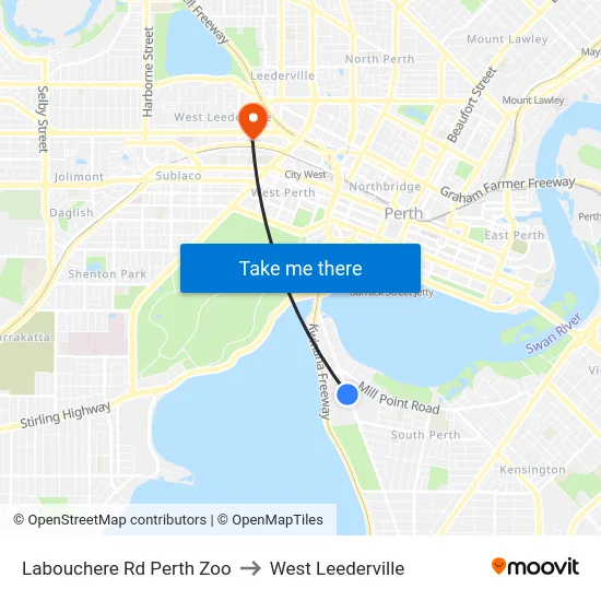 Labouchere Rd Perth Zoo to West Leederville map