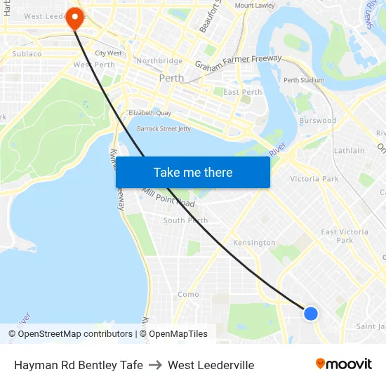 Hayman Rd Bentley Tafe to West Leederville map