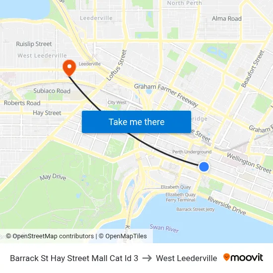 Barrack St Hay Street Mall Cat Id 3 to West Leederville map