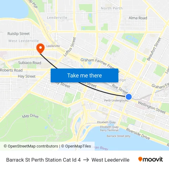 Barrack St Perth Station Cat Id 4 to West Leederville map