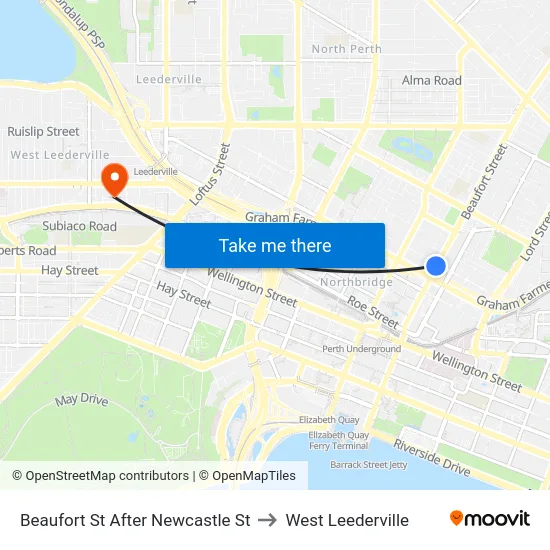Beaufort St After Newcastle St to West Leederville map