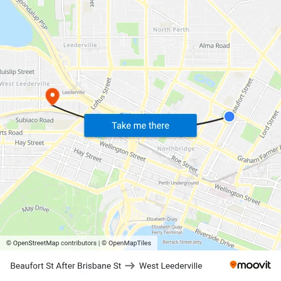 Beaufort St After Brisbane St to West Leederville map