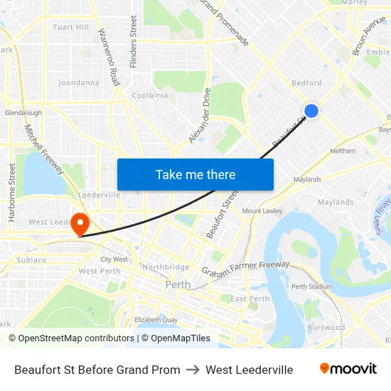 Beaufort St Before Grand Prom to West Leederville map
