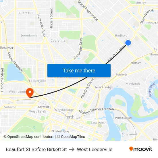 Beaufort St Before Birkett St to West Leederville map
