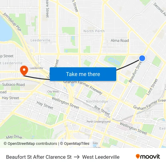 Beaufort St After Clarence St to West Leederville map