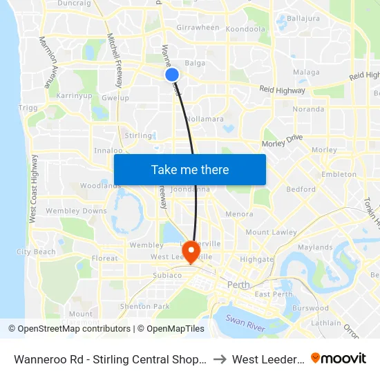 Wanneroo Rd - Stirling Central Shopping Ctr to West Leederville map