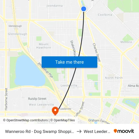 Wanneroo Rd - Dog Swamp Shopping Ctr to West Leederville map