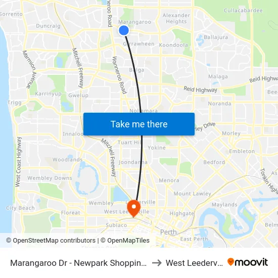 Marangaroo Dr - Newpark Shopping Ctr to West Leederville map