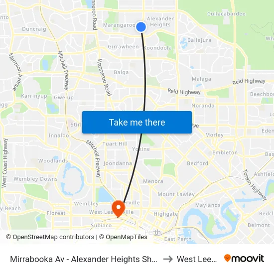 Mirrabooka Av - Alexander Heights Shopping Ctr Stand 2 to West Leederville map