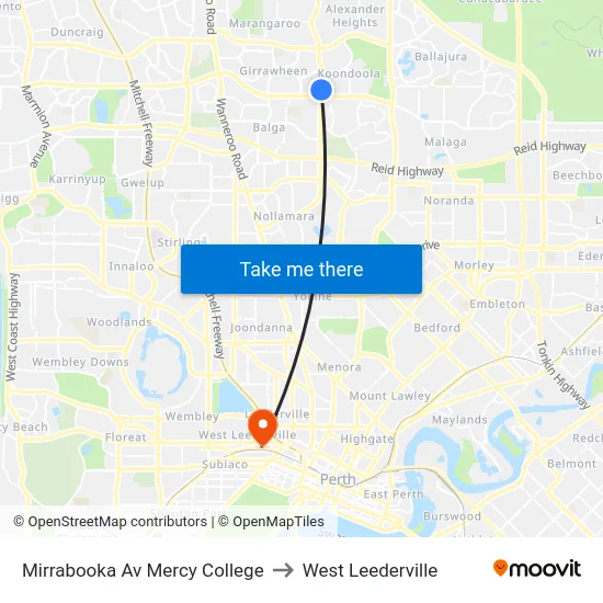 Mirrabooka Av Mercy College to West Leederville map