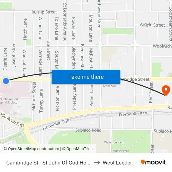 Cambridge St - St John Of God Hospital to West Leederville map