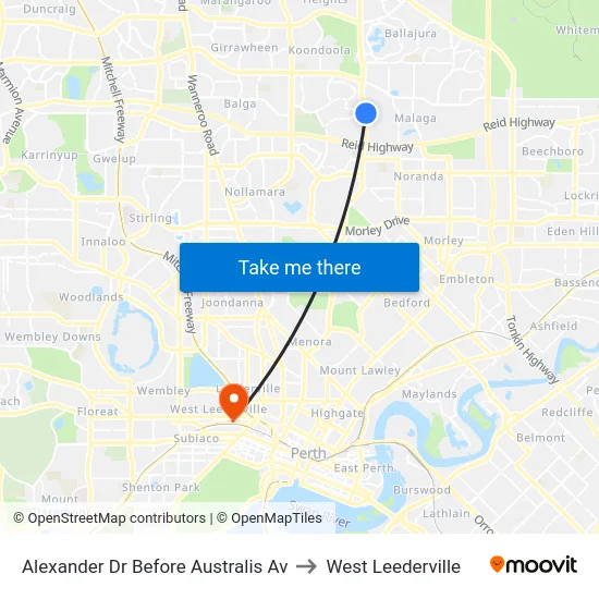 Alexander Dr Before Australis Av to West Leederville map