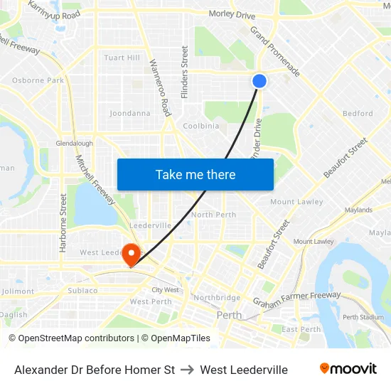 Alexander Dr Before Homer St to West Leederville map