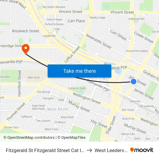 Fitzgerald St Fitzgerald Street Cat Id 13 to West Leederville map