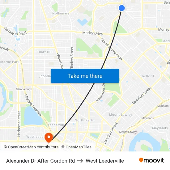 Alexander Dr After Gordon Rd to West Leederville map