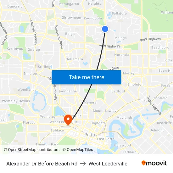 Alexander Dr Before Beach Rd to West Leederville map