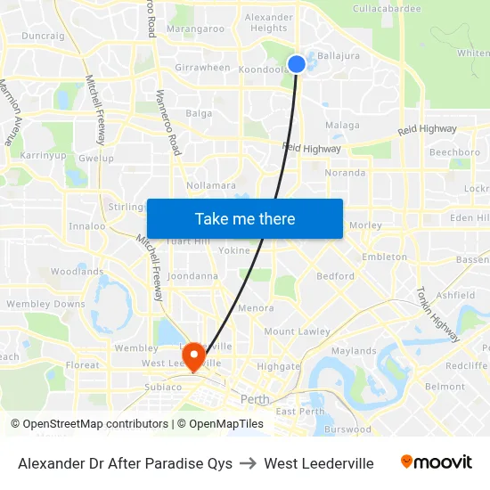 Alexander Dr After Paradise Qys to West Leederville map