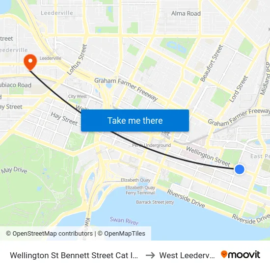 Wellington St Bennett Street Cat Id 53 to West Leederville map