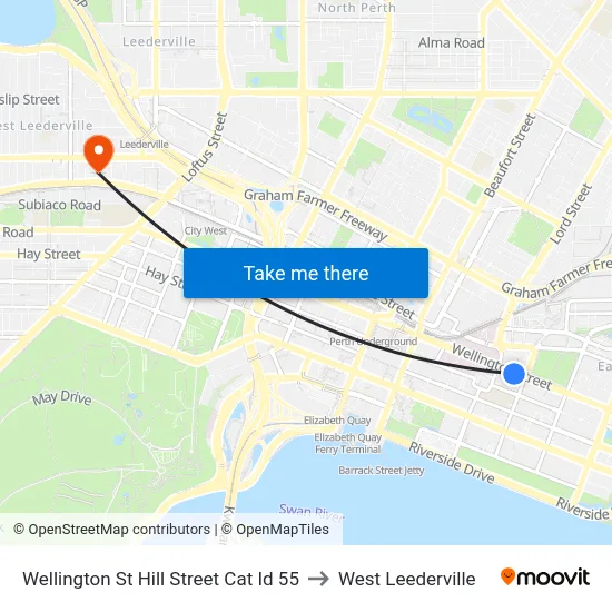 Wellington St Hill Street Cat Id 55 to West Leederville map