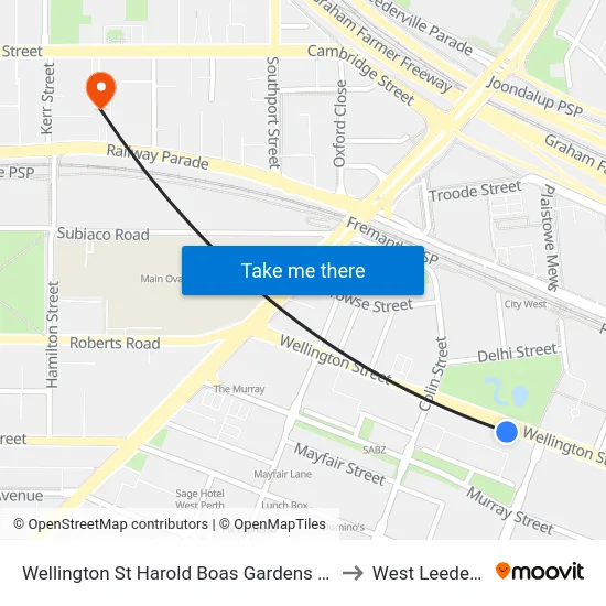 Wellington St Harold Boas Gardens Cat Id 41 to West Leederville map