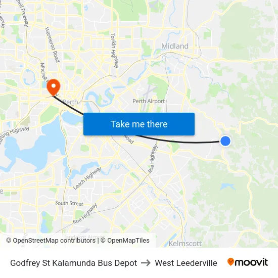 Godfrey St Kalamunda Bus Depot to West Leederville map