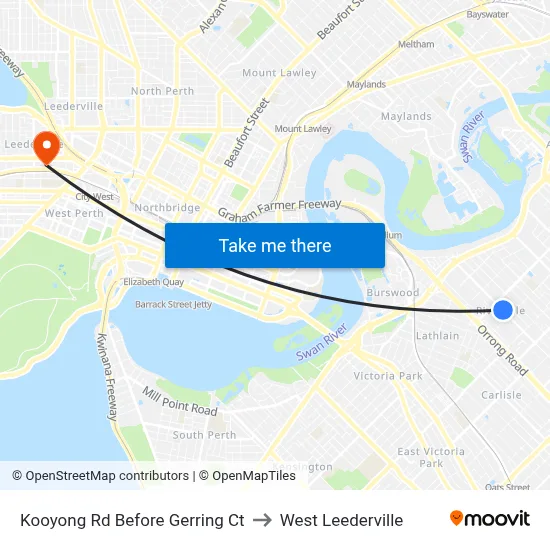 Kooyong Rd Before Gerring Ct to West Leederville map