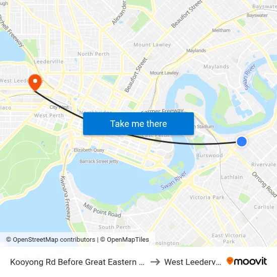 Kooyong Rd Before Great Eastern Hwy to West Leederville map