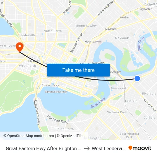 Great Eastern Hwy After Brighton Rd to West Leederville map