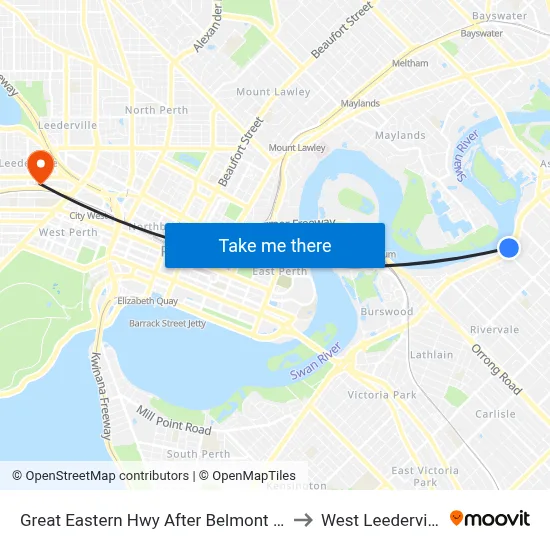 Great Eastern Hwy After Belmont Av to West Leederville map