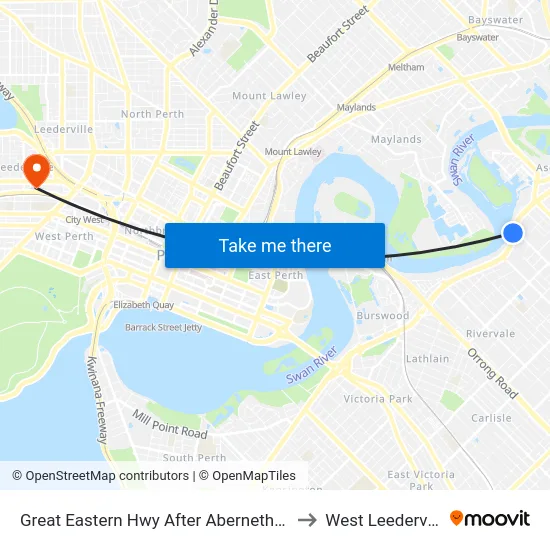 Great Eastern Hwy After Abernethy Rd to West Leederville map