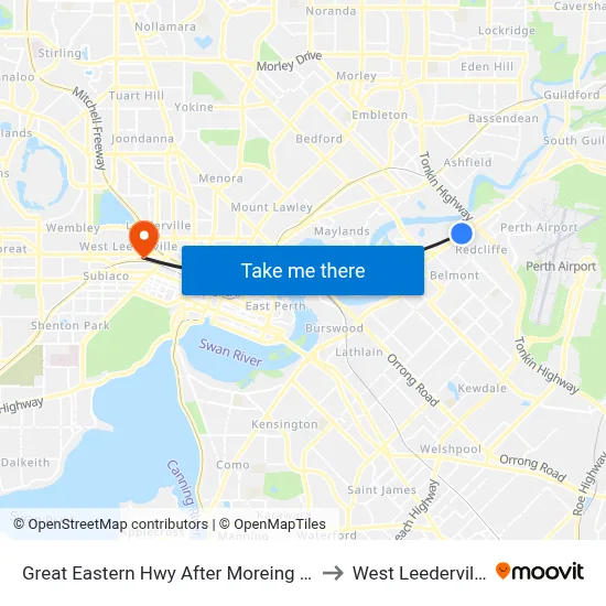 Great Eastern Hwy After Moreing St to West Leederville map
