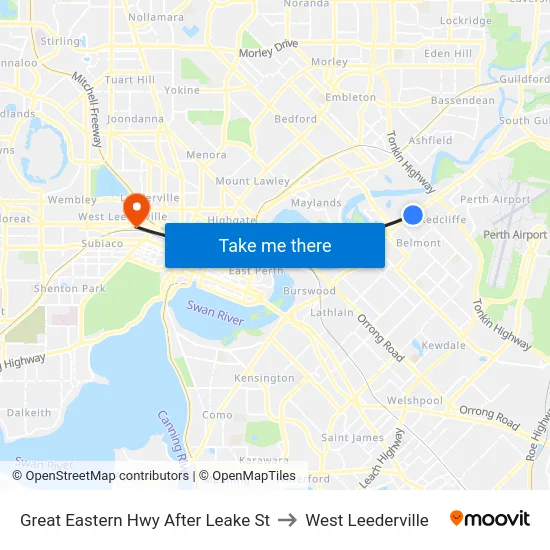 Great Eastern Hwy After Leake St to West Leederville map