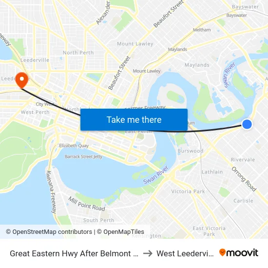Great Eastern Hwy After Belmont Av to West Leederville map